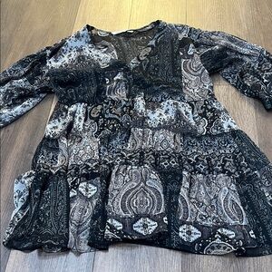 Zara Black and Gray Paisley Blouse